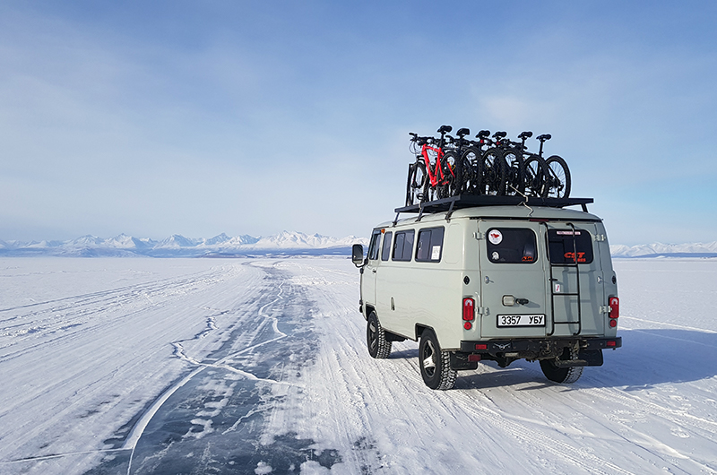 Driving on Khuvsgul lake ice